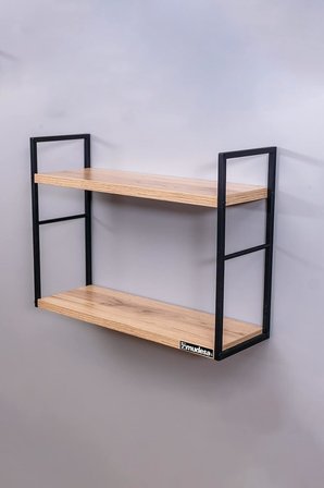 Mudesa MDSKTPC002 Metal Ahşap Duvar Rafı Duvara Monte 2 Raflı Kitaplık Çalışma Odası Modern Masa Üstü Kitaplık
