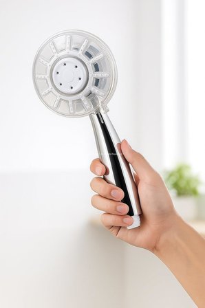 Sıcaklık Göstergeli LED Duş Başlığı, Su Tasarruflu Renk Değiştiren Işıklı, Krom Gövdeli Bataryasız Kolay Montajlı Modern El Duşu, Sağlıklı Temizlik için Banyo Aksesuarı