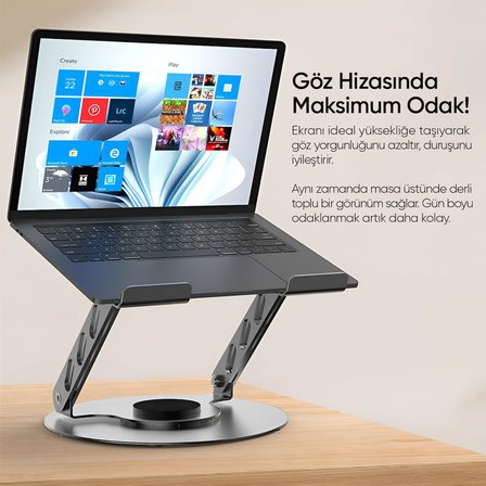 Macbook ve Laptop Standı 360 Derece Dönebilen Boyutu Ayarlanabilir Alüminyum Alaşım Ergonomik Tasarım Bilgisayar Tutucu (Bilgisayar Standı)