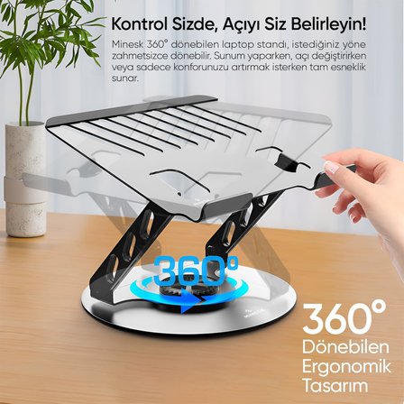 Macbook ve Laptop Standı 360 Derece Dönebilen Boyutu Ayarlanabilir Alüminyum Alaşım Ergonomik Tasarım Bilgisayar Tutucu (Bilgisayar Standı)