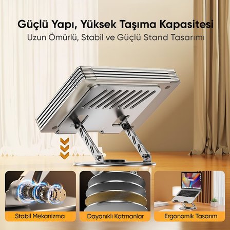 Macbook ve Laptop Standı 360 Derece Dönebilen Boyutu Ayarlanabilir Alüminyum Alaşım Ergonomik Tasarım Bilgisayar Tutucu (Bilgisayar Standı)