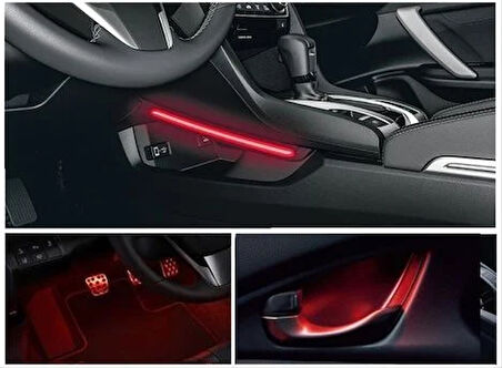 Honda Civic Fc5 2016-2020 Ayak-Kolçak-Vites Konsol Aydınlatma Ambians- Kırmızı