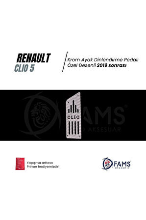 Renault Clio 5 2019> Özel Desenli Krom Ayak Dinlendirme Pedalı Ayak Dayama Pedalı