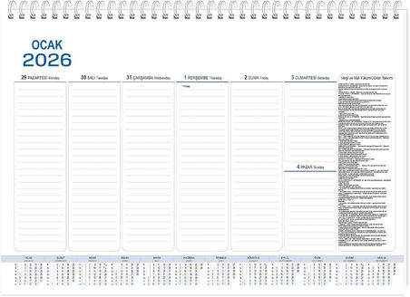 2026 AJ-70 28x40 Haftalık Spiralli Masa Sümeni