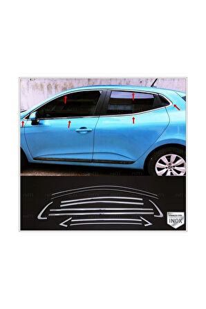 Renault Clio 5 Krom Cam Çerçevesi 12 Parça 2020 Ve Üzeri Paslanmaz Çelik (HB)