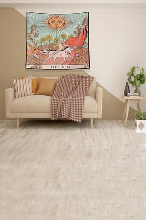 Ontheclouds Bej The Sun Tarot Kartı Leke Tutmaz Kadife Kumaş Duvar Örtüsü Duvar Halısı Tapestry, 70 x 70