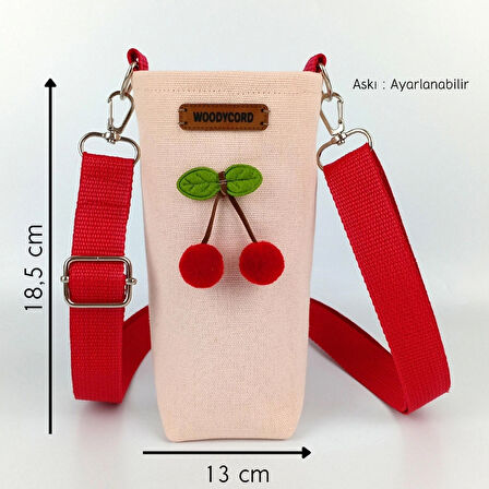 Woodycord 0,5 Litrelik Matara Kılıfı Su Şişesi Taşıma Çantası Water Bottle Bag Kiraz