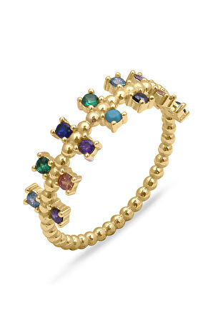 Renkli Taşlı Günlük Altın Yüzük