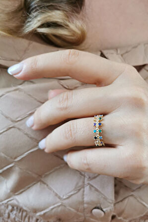 Renkli Taşlı Günlük Altın Yüzük