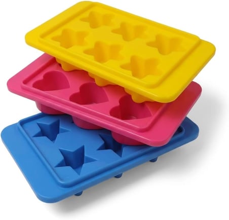 Deconox Plastik 6 Bölmeli 3 Desenli Buz Kalıbı Seti, Yıldız-Kalp-Çiçek Desenli Buz Kalıbı 3 Set (13cm*8cm*3cm) Eğlenceli ve Pratik