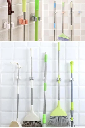 2 adet yapışkanlı duvar mop tutucu
