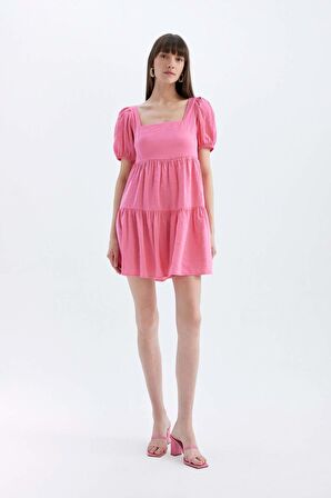 DeFacto Babydoll Kare Yaka Kısa Kollu Midi Elbise C5291AX24HSPN625