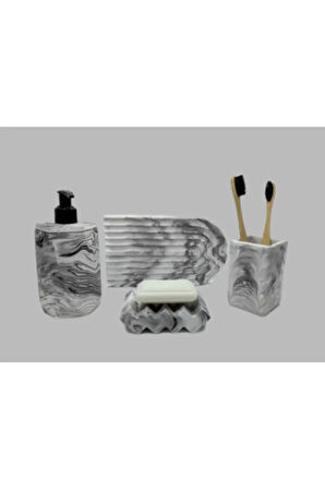 Marble Serisi Sıvı Sabunluk Diş Fırçalık 4'lü Set