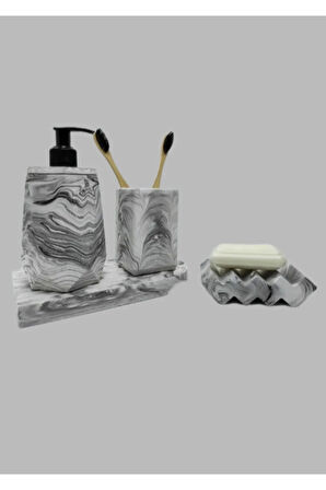 Marble Serisi Sıvı Sabunluk Diş Fırçalık 4'lü Set