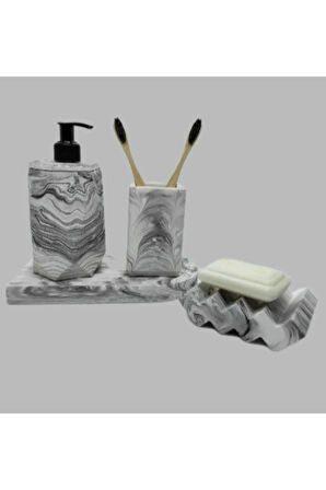 Marble Serisi Sıvı Sabunluk Diş Fırçalık 4'lü Set