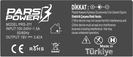 Notebook Adaptör - W15-045N2B, W15-065N1A, W15-065N1B, W15-065NIA, W15-065NIB, W16-045N3A, W16-045N3B, W19-045N3B Muadili ile uyumlu PRS-011