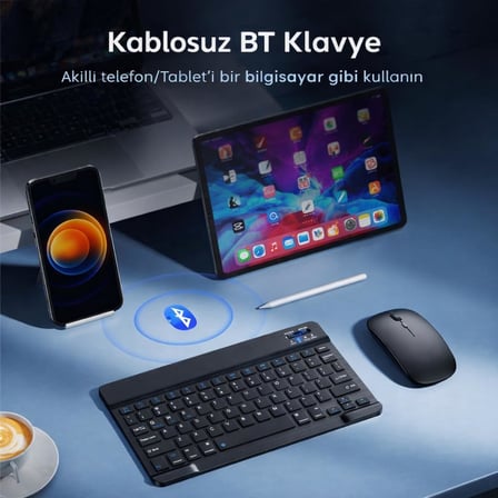 Bluetooth Klavye, Taşınabilir Mini Klavye, Windows, Android, İOS, Tablet ve TV Uyumlu Bluetooth Klavye, Ergonomik İnce Tuş Tasarımı, Dayanıklı ve Uzun Pil Ömrü, Pratik Yapı, (78 Adet Tuş)