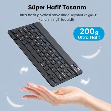 Bluetooth Klavye, Taşınabilir Mini Klavye, Windows, Android, İOS, Tablet ve TV Uyumlu Bluetooth Klavye, Ergonomik İnce Tuş Tasarımı, Dayanıklı ve Uzun Pil Ömrü, Pratik Yapı, (78 Adet Tuş)