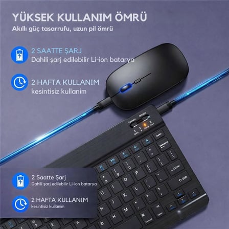 Bluetooth Klavye, Taşınabilir Mini Klavye, Windows, Android, İOS, Tablet ve TV Uyumlu Bluetooth Klavye, Ergonomik İnce Tuş Tasarımı, Dayanıklı ve Uzun Pil Ömrü, Pratik Yapı, (78 Adet Tuş)