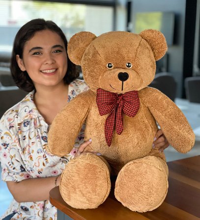 80 cm Dev Pelüş Papyonlu Ayı,Peluş Ayı,Yumuşak ve Sevimli Büyük Boy Oyuncak Ayıcık,Sarılmalık Papyonlu,Sevgiliye Hediye(Kahverengi)