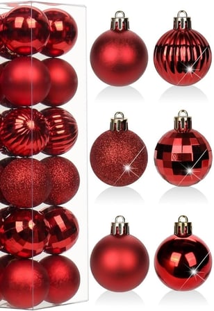 Yenigeldi 12'Li Kırmızı Yılbaşı Topu 3 Cm, Noel Ağacı Topu, Çam Ağacı Topu, Kırmızı