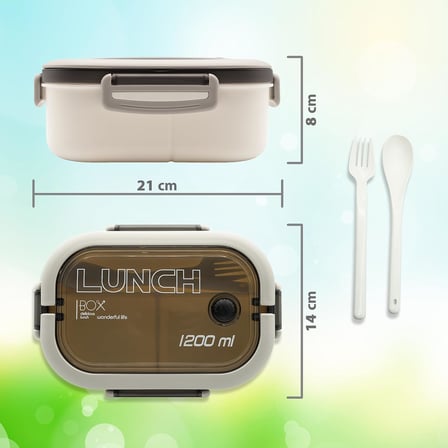 1200 ml 2 Katlı 6 Bölmeli BPA'sız PP Plastik Sefer Tası ve Beslenme Çantası - Hava Kilitli Bento Lunch Box, Çatal ve Kaşık Dahil (Beyaz)