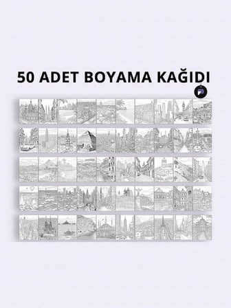 Ünlü Şehirler Yetişkinler Için Boyama Kitabı, Mimari Mandala Boyama Kitabı, Boyama Defteri,boyama Sayfaları, Yetişkin Boyama Seti