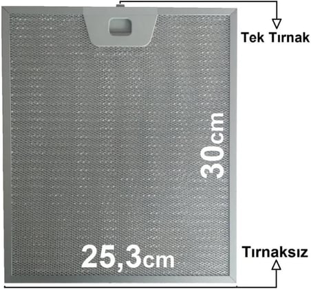 Davlumbaz Filtresi, 25,3x30 cm, Aspiratör Tel Filtre, Önkısım Tek, Arka Kısım Tırnaksız, 00431222 (Siemens Uyumlu LC40655,LC10950,LC40955)