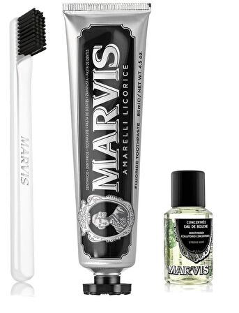 Marvis Meyankökü Özlü Diş Macunu 85 ml + Yumuşak Diş Fırçası + Konsantre Ağız Gargarası 30 ml