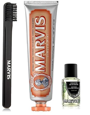 Marvis Ginger Mint Diş Macunu 85 ml + Orta Sert Diş Fırçası + Konsantre Ağız Gargarası 30 ml