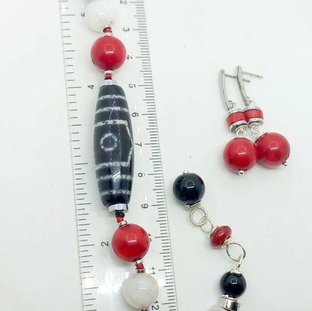 2840 Tibet Akik Aytaşı Mercan Obsidyen Hematit el yapımı düğümlü bileklik