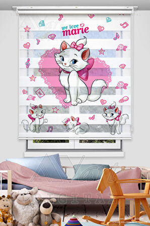 Sevimli Kedicik Marie Baskılı Çocuk Odası Perdesi - Dijital Baskılı Zebra Stor Perde