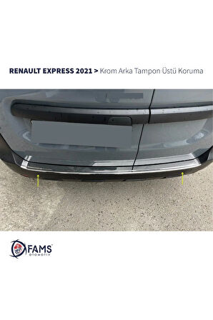 Renault Express Krom Arka Tampon Üstü Koruma 2021> Paslanmaz Çelik