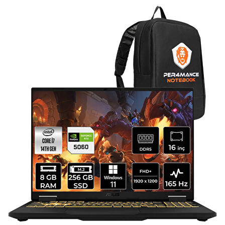 Asus TUF F16 i7 14650HX 8GB 512GB SSD RTX5060/8GB 115W 165Hz 16'' WUXGA W11P Gaming Laptop FX608JMR