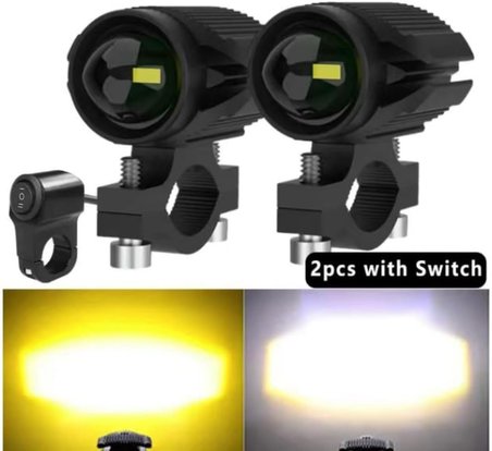 Motosiklet Sis Led Beyaz ve Sarı ışık (2 Adet Led, 1 Adet Anahtar)