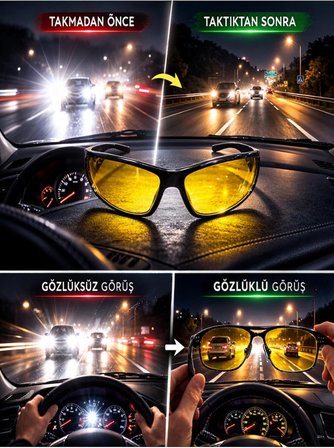 Optic Master Antifar Gece Sürüş Gözlüğü/Gece Görüş Gözlüğü Model 8813 Sarı Tek Ebat