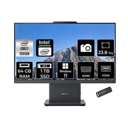 Lenovo IdeaCentre 24IRH9 i7 13620H 64GB DDR5 512GB SSD 23.8" FHD IPS W11P Siyah All in One PC & PER4