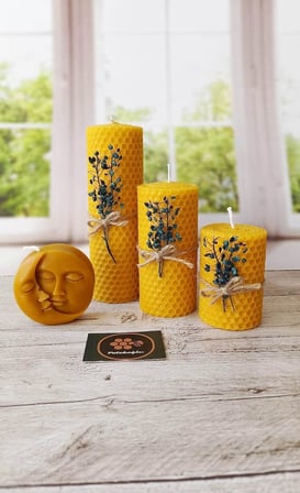 Dekoratif Doğal Petek Balmumu Mum Ay Ve Güneş Seti Bal Mumu mum Hediyelik Beeswax Candle