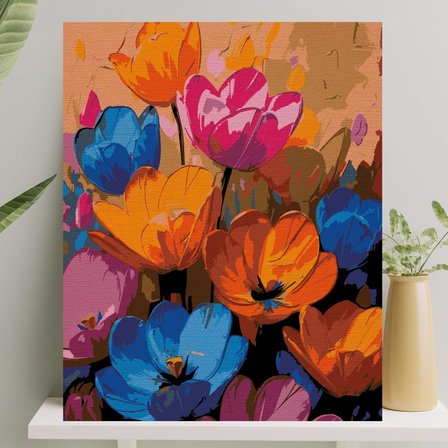 Sayılarla Boyama Tuval Seti Fırça Boya Dahil (Çıtalı) 40x50 CM - Renkli Çiçekler