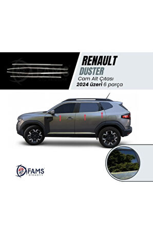 Renault Duster 2024 Üzeri Için Krom Cam Alt Çıtası 6 Parça Paslanmaz Çelik
