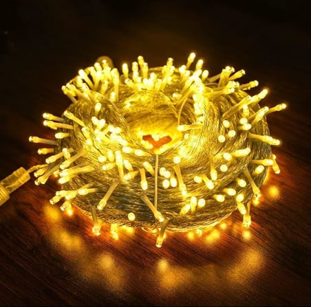 MR 10 Metre 100 Led Fişli Eklemeli renkli Sarı Led Aydınlatma Yılbaşı Düğün Nişan (Gün Işığı şeffaf)