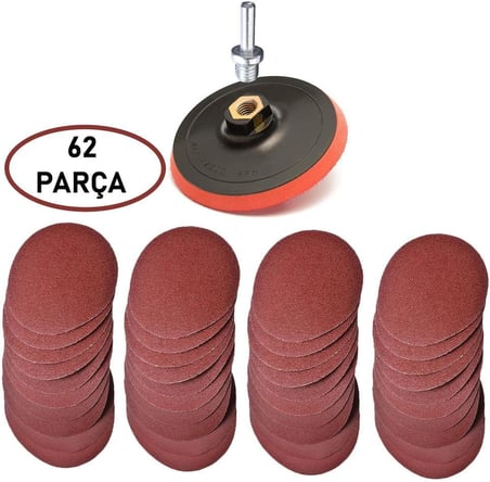 Cırt Zımpara Seti 62 Parça 115 mm Avuç Taşlamaya Uygun + Matkap Aparatı