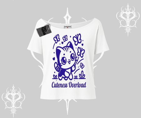 Cuteness Overload Kedi Baskılı Kayık Yaka Tshirt