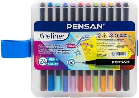 Fineliner Kalem 24 Renk Plastik Kutu 0.4mm Keçe Uçlu Kalem 1 Paket Pensan Fineliner 6500HP 0.4mm Keçe Uçlu Kalem