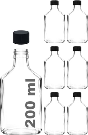 200 cc Kapaklı Cold Brew Şişesi 200 ml Yassı Soğuk Kahve Cam Şişe 6 Adet (Siyah (Plastik))