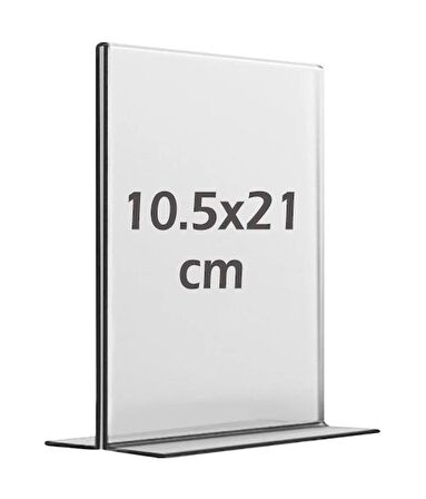 10,5x21 cm T tipi Dikey Şeffaf Föylük Menü Broşür Etiket Fotoğraflık Masaüstü Stand Sehpa Sunum