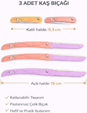 3 Adet Katlanabilir Kaş Bıçağı Seti,Paslanmaz Çelik Profesyonel Kaş Şekillendirici, Yüz Tüyü Alma Jileti, Hassas Bölge Temizleme Aparatı, Kadınlar İçin Taşınabilir Kaş Düzeltme Bıçağı