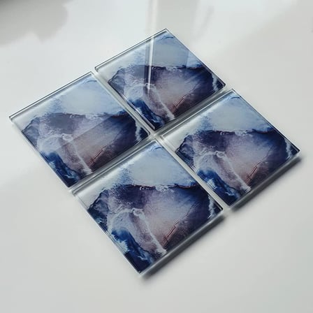 4'lü Takım | Cam Bardak Altlığı | 10cm X 10cm | (OCEAN DESEN)