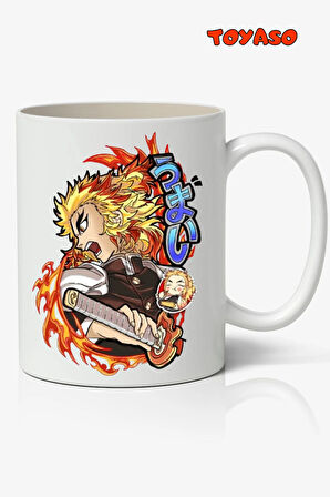 Demon Slayer İblis Keser Rengoku Anime Temalı Beyaz Kupa Bardak Sevgiliye Arkadaşa Hediye
