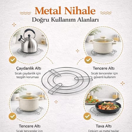 Paslanmaz Çelik Yuvarlak Metal Nihale, Isıya Dayanıklı Tencere, Çaydanlık ve Tava Altlığı, Kaymaz, Dayanıklı, Şık Mutfak Aksesuarı